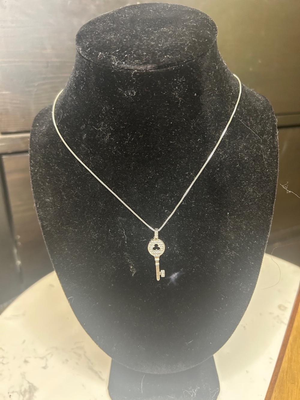 Silver Key Pendant Necklace - Sparkling Key Charm